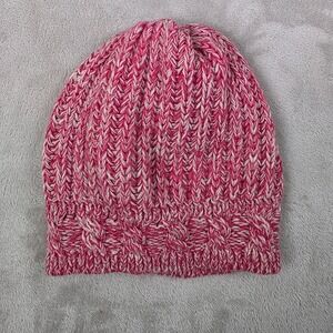 American Eagle Womens Pink White Marled Knit Beanie Hat One Size Warm Cozy